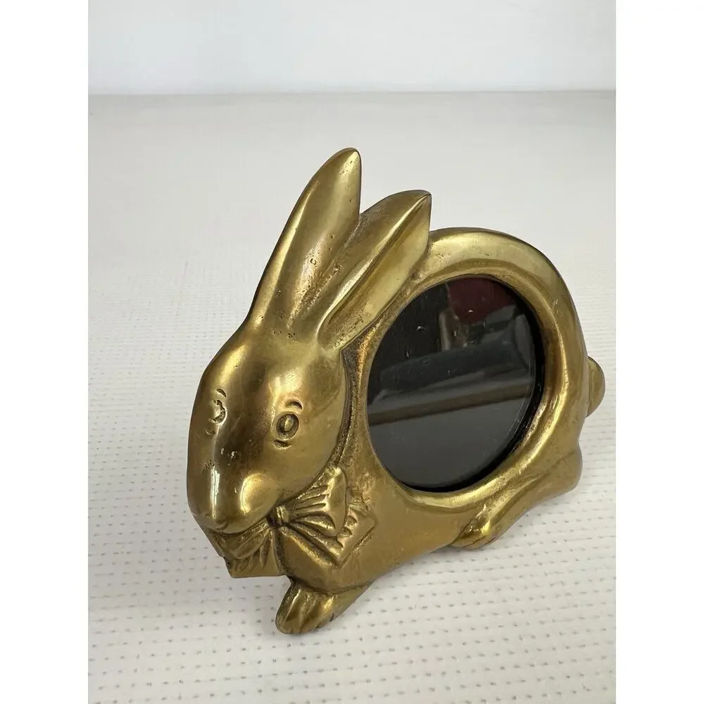 Vintage Bunny Rabbit Photo Picture Frame Brass Patina Metal Adorable Cottagecore